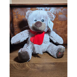 NWT Fiesta Jesus Loves Me Gray Brown 10" Teddy Bear With Red Scarf